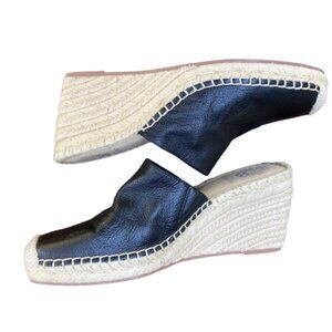 Vince Camuto Espadrille Jute 3.5" Wedge Slip-on Black Leather, Romantic, sz 10